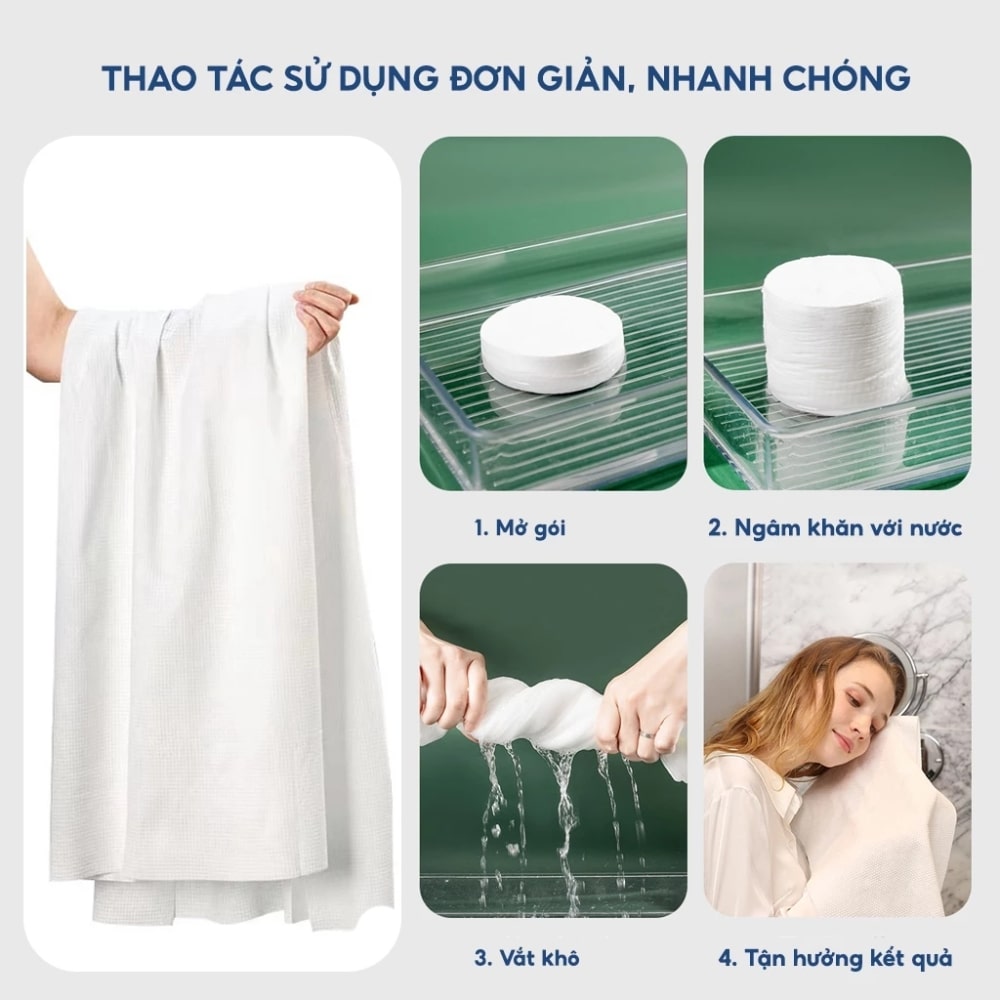 Thao tác sử dụng khăn tắm nén